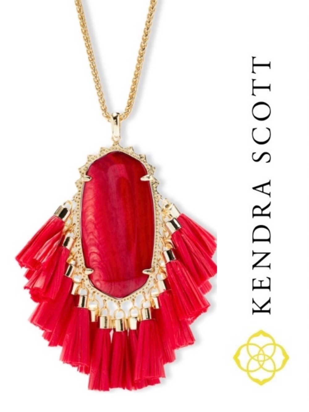 NWT KENDRA SCOTT BETSY RED AGATE PENDANT STATEMENT NECKLACE IN GOLD